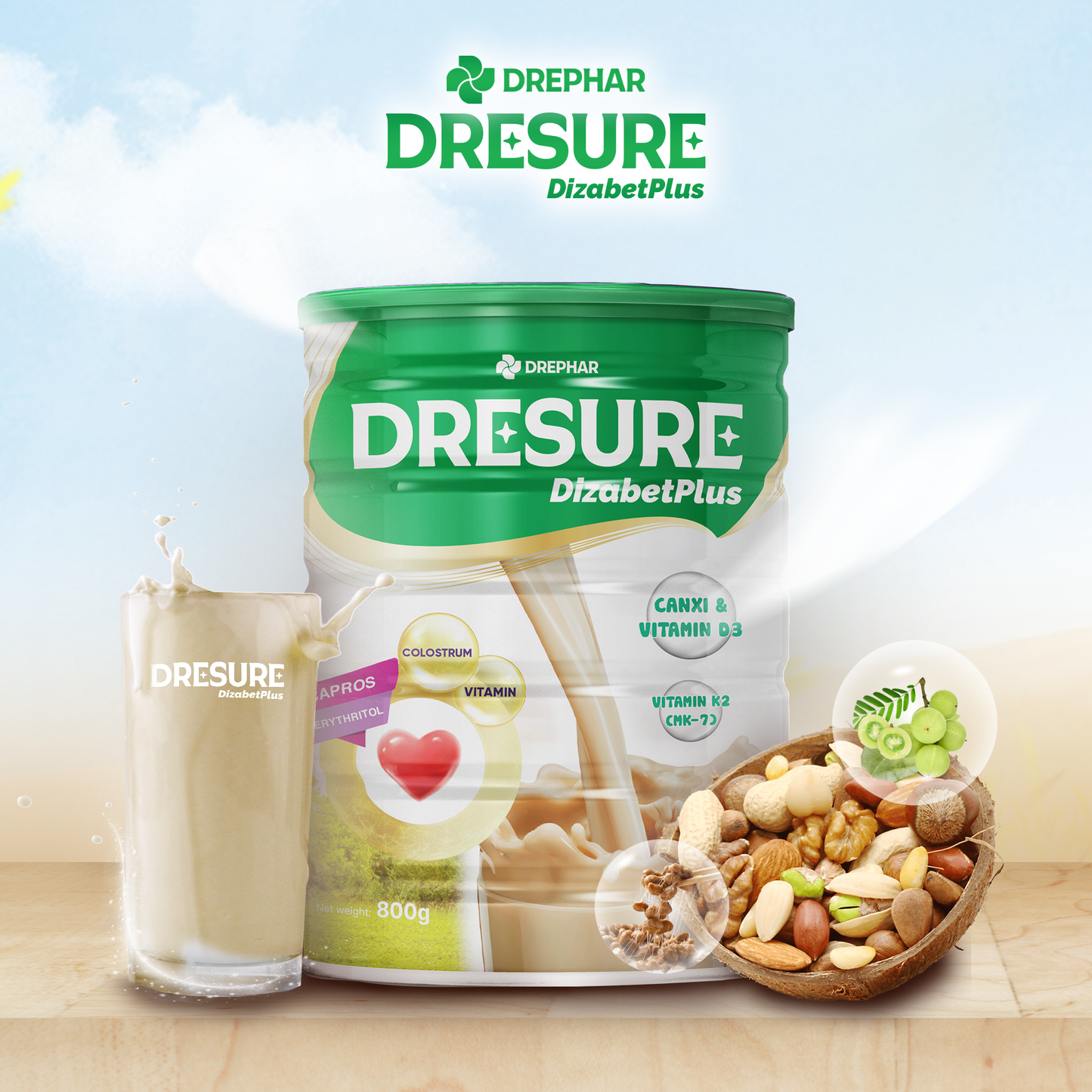 Sữa Bột Dresure DizabetPlus lon 800g