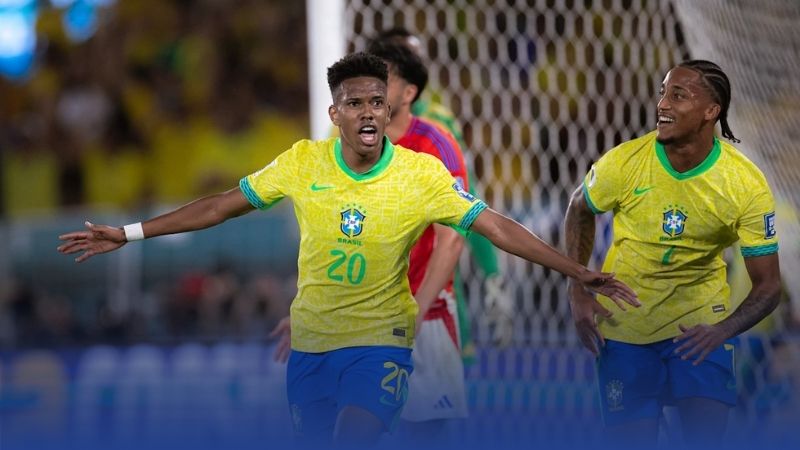 Estêvão rực sáng với 5 bàn cho Brazil